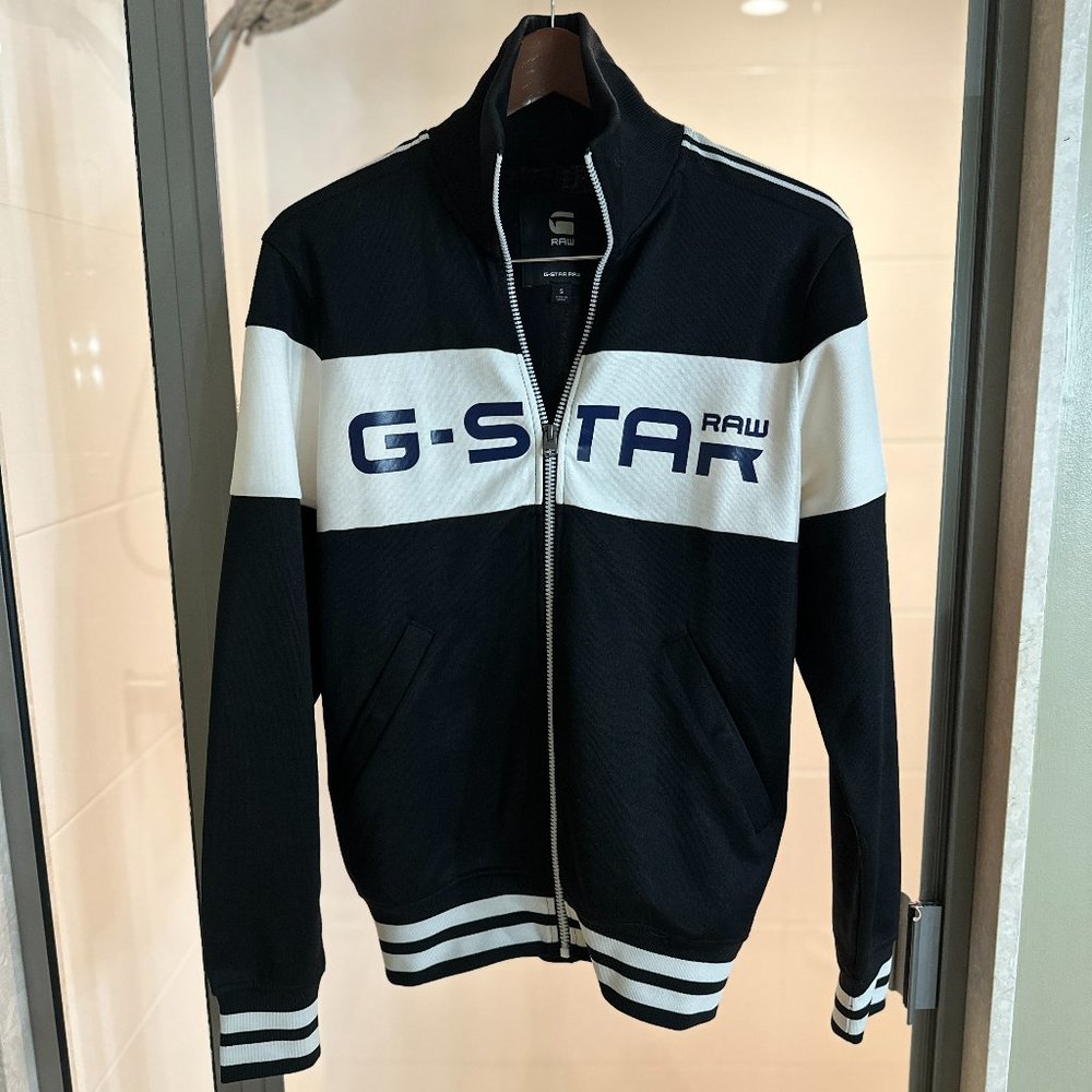 G-Star Mens Alchesai Slim Tracktop Sweat Overshirt - Black/White, Small